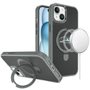 For iPhone 15 Carbon Design [Magnetic Circle] with Ring Stand Hybrid Case - Gray