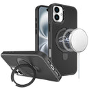 iPhone 16 6.1 inch Carbon Design [Magnetic Circle] with Ring Stand Hybrid Case - Black