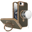 iPhone 16E (E edition) / SE4 (2025) Carbon Design [Magnetic Circle] with Ring Stand Hybrid Case - Brown
