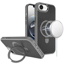 iPhone 16E (E edition) / SE4 (2025) Carbon Design [Magnetic Circle] with Ring Stand Hybrid Case - Gray