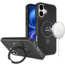 For iPhone 17 Carbon Design [Magnetic Circle] with Ring Stand Hybrid Case - Black
