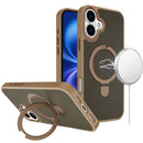 For iPhone 17 Carbon Design [Magnetic Circle] with Ring Stand Hybrid Case - Brown