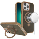 For iPhone 13 Pro Max Carbon Design [Magnetic Circle] with Ring Stand Hybrid Case - Brown