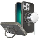 For iPhone 13 Pro Max Carbon Design [Magnetic Circle] with Ring Stand Hybrid Case - Gray