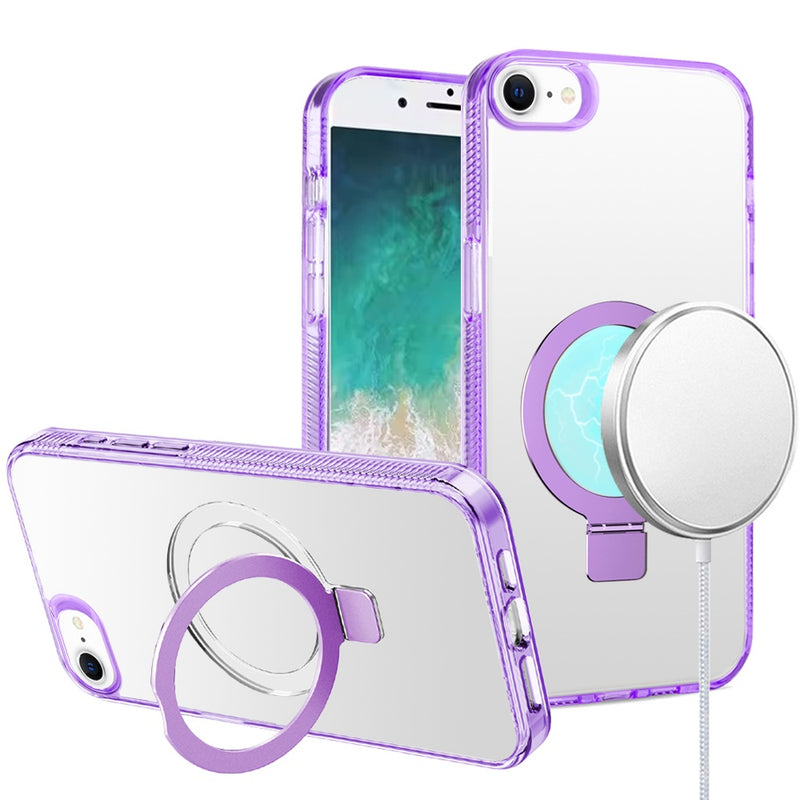 iPhone 16e Dotted Edged Line Transparent HQ Magnetic Ring Stand Hybrid - Light Purple