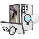 Samsung s25 Ultra Dotted Edged Line Transparent HQ Magnetic Ring Stand Hybrid - Black