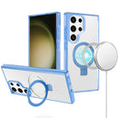 For Samsung S23 Ultra Dotted Edged Line Transparent HQ Magnetic Ring Stand Hybrid - Light Blue