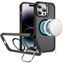 For iPhone 14 PRO MAX 6.7" Fearless Tough HQ Metallic Hybrid with Camera Ring Stand [Magnetic Circle] Case - Black