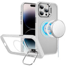 For iPhone 14 PRO MAX 6.7" Fearless Tough HQ Metallic Hybrid with Camera Ring Stand [Magnetic Circle] Case - Clear