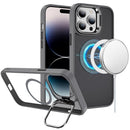 For iPhone 14 PRO MAX 6.7" Fearless Tough HQ Metallic Hybrid with Camera Ring Stand [Magnetic Circle] Case - Gray