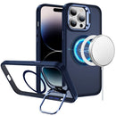 For iPhone 14 PRO MAX 6.7" Fearless Tough HQ Metallic Hybrid with Camera Ring Stand [Magnetic Circle] Case - Navy Blue