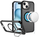 For iPhone 15 Plus/iPhone 14 Plus Fearless Tough HQ Metallic Hybrid with Camera Ring Stand [Magnetic Circle] Case - Black