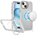 For iPhone 15 Plus/iPhone 14 Plus Fearless Tough HQ Metallic Hybrid with Camera Ring Stand [Magnetic Circle] Case - Clear