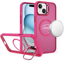 For iPhone 15 Plus/iPhone 14 Plus Fearless Tough HQ Metallic Hybrid with Camera Ring Stand [Magnetic Circle] Case - Hot Pink