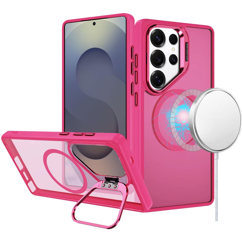 Samsung s25 Ultra 5G Fearless Tough HQ Metallic Hybrid with Camera Ring Stand [Magnetic Circle] Case - Hot Pink