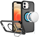 For iPhone 12 & iPhone 12 Pro Fearless Tough HQ Metallic Hybrid with Camera Ring Stand [Magnetic Circle] Case - Black