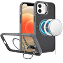 For iPhone 12 & iPhone 12 Pro Fearless Tough HQ Metallic Hybrid with Camera Ring Stand [Magnetic Circle] Case - Gray