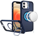 For iPhone 12 & iPhone 12 Pro Fearless Tough HQ Metallic Hybrid with Camera Ring Stand [Magnetic Circle] Case - Navy Blue