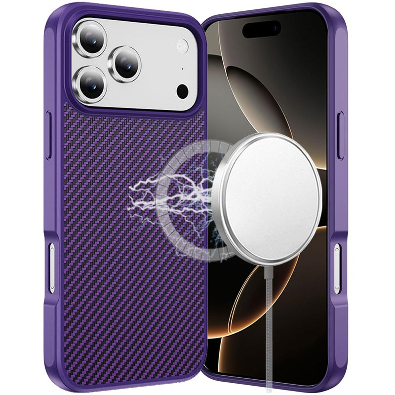 iPhone 17 Pro Max CarbonFiber Design Magnetic Ring HQ Thick 2.0mm Hybrid Case - Dark Purple