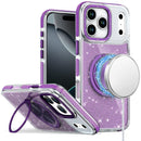 iPhone 17 Pro Max Glitz HQ Shimmer Glitter [Magnetic Ring Circle] with 360 degree Rotational Ring Kickstand Tough Hybrid Case - Purple