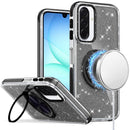 For Samsung A17 5G Glitz HQ Shimmer Glitter [Magnetic Ring Circle] with 360 degree Rotational Ring Kickstand Tough Hybrid Case - Black
