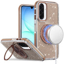 For Samsung A17 5G Glitz HQ Shimmer Glitter [Magnetic Ring Circle] with 360 degree Rotational Ring Kickstand Tough Hybrid Case - Gold