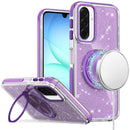 For Samsung A17 5G Glitz HQ Shimmer Glitter [Magnetic Ring Circle] with 360 degree Rotational Ring Kickstand Tough Hybrid Case - Purple