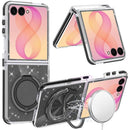 For Samsung Z Flip 8 Glitz HQ Shimmer Glitter [Magnetic Ring Circle] with 360 degree Rotational Ring Kickstand Tough Hybrid Case - Black