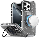 iPhone 16 Pro Max 6.9 inch Glitz HQ Shimmer Glitter [Magnetic Ring Circle] with 360 degree Rotational Ring Kickstand Tough Hybrid Case - Black