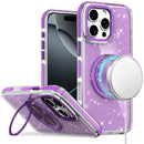 iPhone 16 Pro Max 6.9 inch Glitz HQ Shimmer Glitter [Magnetic Ring Circle] with 360 degree Rotational Ring Kickstand Tough Hybrid Case - Purple