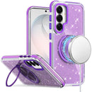 For Samsung Galaxy s26 FE Glitz HQ Shimmer Glitter [Magnetic Ring Circle] with 360 degree Rotational Ring Kickstand Tough Hybrid Case - Purple
