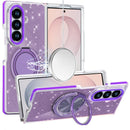 For Samsung Z Fold 8 Ultra Glitz HQ Shimmer Glitter [Magnetic Ring Circle] with 360 degree Rotational Ring Kickstand Tough Hybrid Case - Purple