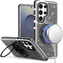 Samsung s26 Ultra Glitz HQ Shimmer Glitter [Magnetic Ring Circle] with 360 degree Rotational Ring Kickstand Tough Hybrid Case - Black