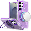Samsung s26 Ultra Glitz HQ Shimmer Glitter [Magnetic Ring Circle] with 360 degree Rotational Ring Kickstand Tough Hybrid Case - Purple