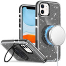 iPhone 11 (XI6.1) Glitz HQ Shimmer Glitter [Magnetic Ring Circle] with 360 degree Rotational Ring Kickstand Tough Hybrid Case - Black