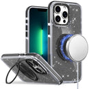 iPhone 13 Pro Max Glitz HQ Shimmer Glitter [Magnetic Ring Circle] with 360 degree Rotational Ring Kickstand Tough Hybrid Case - Black