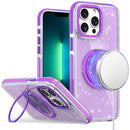 iPhone 13 Pro Max Glitz HQ Shimmer Glitter [Magnetic Ring Circle] with 360 degree Rotational Ring Kickstand Tough Hybrid Case - Purple