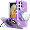 Samsung s21 Ultra, s30 Ultra Glitz HQ Shimmer Glitter [Magnetic Ring Circle] with 360 degree Rotational Ring Kickstand Tough Hybrid Case - Purple