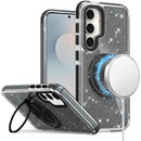 Samsung s26 Glitz HQ Shimmer Glitter [Magnetic Ring Circle] with 360 degree Rotational Ring Kickstand Tough Hybrid Case - Black