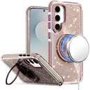 Samsung s26 Glitz HQ Shimmer Glitter [Magnetic Ring Circle] with 360 degree Rotational Ring Kickstand Tough Hybrid Case - Gold