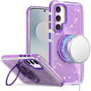 Samsung s26 Glitz HQ Shimmer Glitter [Magnetic Ring Circle] with 360 degree Rotational Ring Kickstand Tough Hybrid Case - Purple