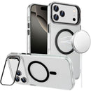 iPhone 17 Pro Max Transparent HQ Hybrid with Metallic Camera Stand Magnetic Ring Case - Black
