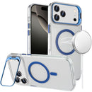 iPhone 17 Pro Max Transparent HQ Hybrid with Metallic Camera Stand Magnetic Ring Case - Dark Blue