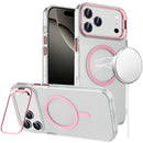 iPhone 17 Pro Max Transparent HQ Hybrid with Metallic Camera Stand Magnetic Ring Case - Pink