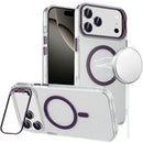 iPhone 17 Pro Max Transparent HQ Hybrid with Metallic Camera Stand Magnetic Ring Case - Dark Purple