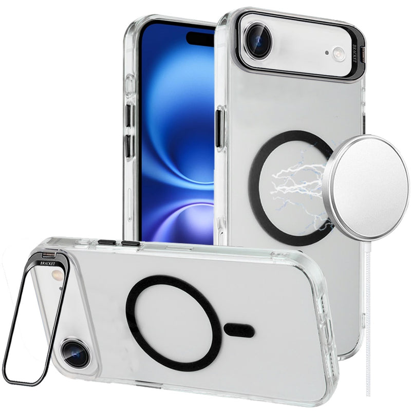 iPhone 17 Air Transparent HQ Hybrid with Metallic Camera Stand Magnetic Ring Case - Black