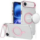 iPhone 17 Air Transparent HQ Hybrid with Metallic Camera Stand Magnetic Ring Case - Pink