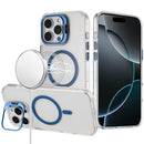 iPhone 16 Pro Max 6.9 Transparent HQ Hybrid with Metallic Camera Stand Magnetic Ring Case - Dark Blue