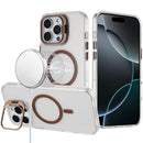 iPhone 16 Pro Max 6.9 Transparent HQ Hybrid with Metallic Camera Stand Magnetic Ring Case - Desert Gold