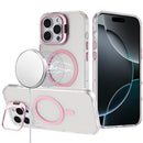 iPhone 16 Pro Max 6.9 Transparent HQ Hybrid with Metallic Camera Stand Magnetic Ring Case - Pink